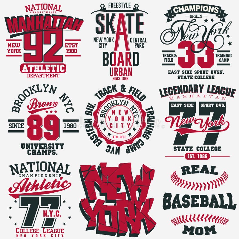 De grafische reeks van de t-shirtzegel De typografieembleem van de sportslijtage