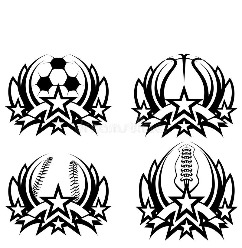 De grafische Voetbal van het Honkbal van het Basketbal van het Voetbal van Pictogrammen vector illustratie De grafische Voetbal van het Honkbal van het Basketbal van het Voetbal van Pictogrammen vector illustratie