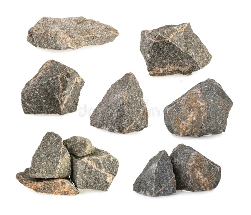 De granietstenen, rotsen plaatsen op witte achtergrond geïsoleerd