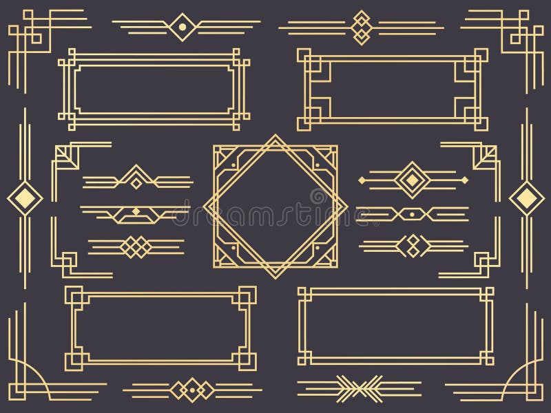 De grens van de art decolijn Moderne Arabische gouden kaders, decoratieve lijnengrenzen en het geometrische gouden vectorontwerp royalty-vrije illustratie De grens van de art decolijn Moderne Arabische gouden kaders, decoratieve lijnengrenzen en het geometrische gouden vectorontwerp royalty-vrije illustratie