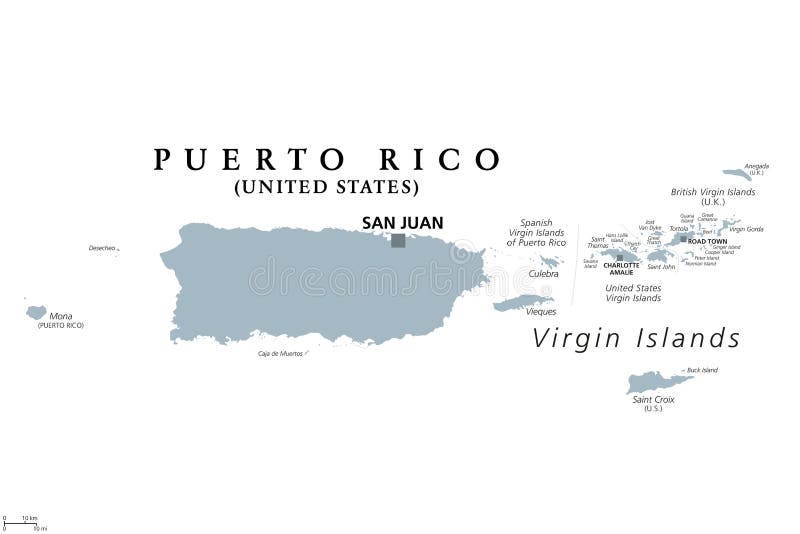 De grijze politieke kaart van de oerto - rico - eilanden
