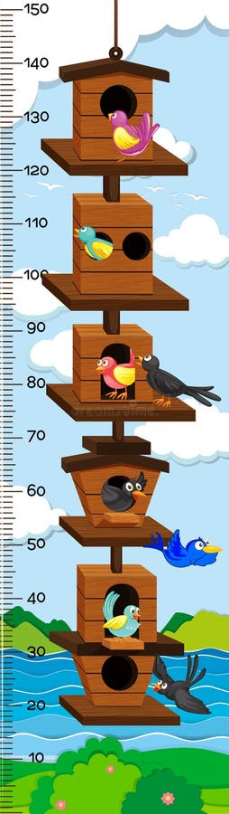 De groei mearsuring grafiek met vogels in vogelhuis royalty-vrije illustratie De groei mearsuring grafiek met vogels in vogelhuis royalty-vrije illustratie