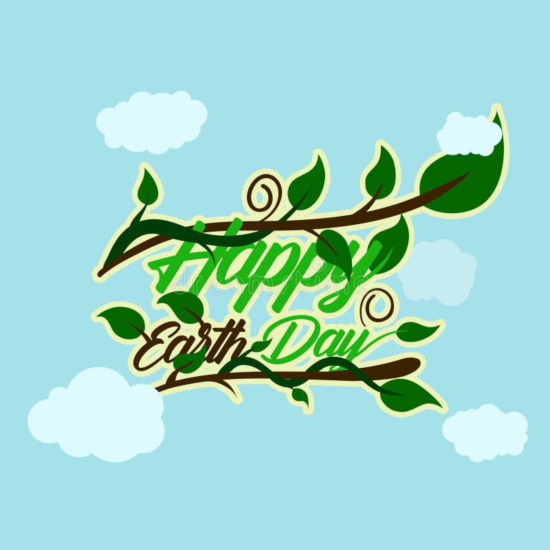 De groene gelukkige typografie van de aardedag bij de bodem en heeft hierboven stam en ranken met blad achtergrond betrekken gelu vector illustratie De groene gelukkige typografie van de aardedag bij de bodem en heeft hierboven stam en ranken met blad achtergrond betrekken gelu vector illustratie