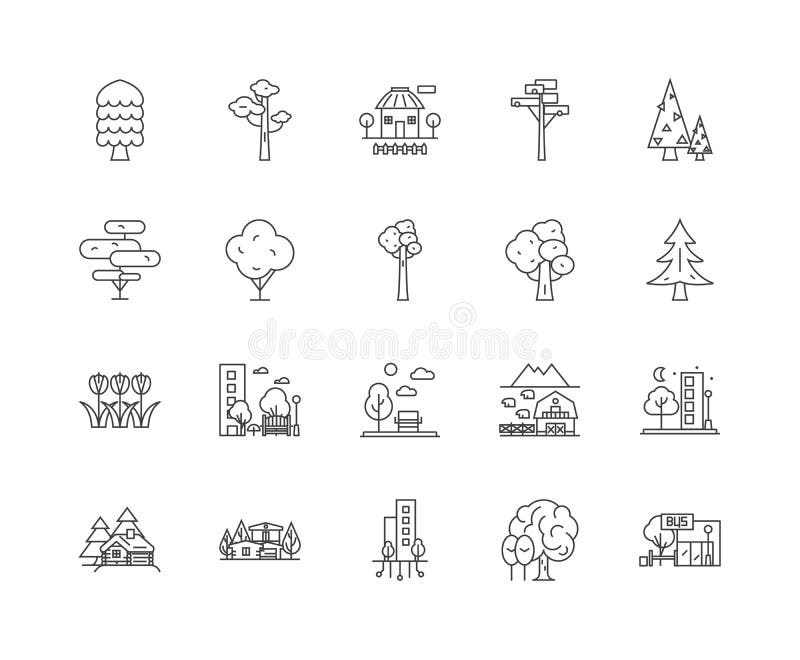 De groene pictogrammen van de stadslijn, tekens, vectorreeks, het concept van de overzichtsillustratie stock illustratie De groene pictogrammen van de stadslijn, tekens, vectorreeks, het concept van de overzichtsillustratie stock illustratie