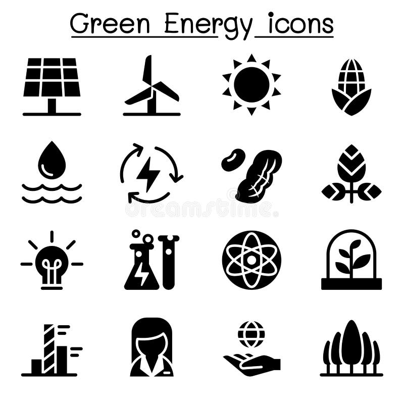 De groene reeks van het energiepictogram royalty-vrije illustratie De groene reeks van het energiepictogram royalty-vrije illustratie