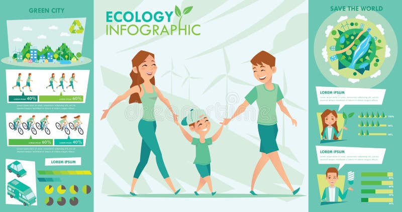 De groene stad en bewaart de wereld Grafische ecologieinformatie royalty-vrije illustratie De groene stad en bewaart de wereld Grafische ecologieinformatie royalty-vrije illustratie