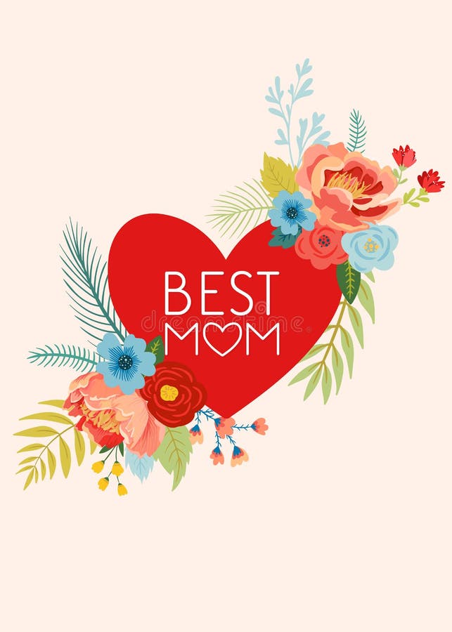 De Groetkaart van de moedersdag met Bloemenboeket De gelukkige Bloemenbanner van de Moederdag met Hart Beste Mammaaffiche, de Vli royalty-vrije illustratie De Groetkaart van de moedersdag met Bloemenboeket De gelukkige Bloemenbanner van de Moederdag met Hart Beste Mammaaffiche, de Vli royalty-vrije illustratie