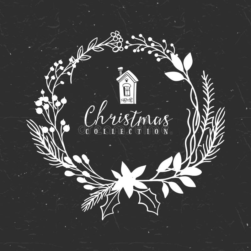 De groetkroon van krijt decoratieve Kerstmis met huis royalty-vrije illustratie De groetkroon van krijt decoratieve Kerstmis met huis royalty-vrije illustratie