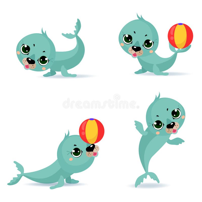 De grote vastgestelde zeehondejongen van het pictogrammen Grappige witte bont vector illustratie De grote vastgestelde zeehondejongen van het pictogrammen Grappige witte bont vector illustratie