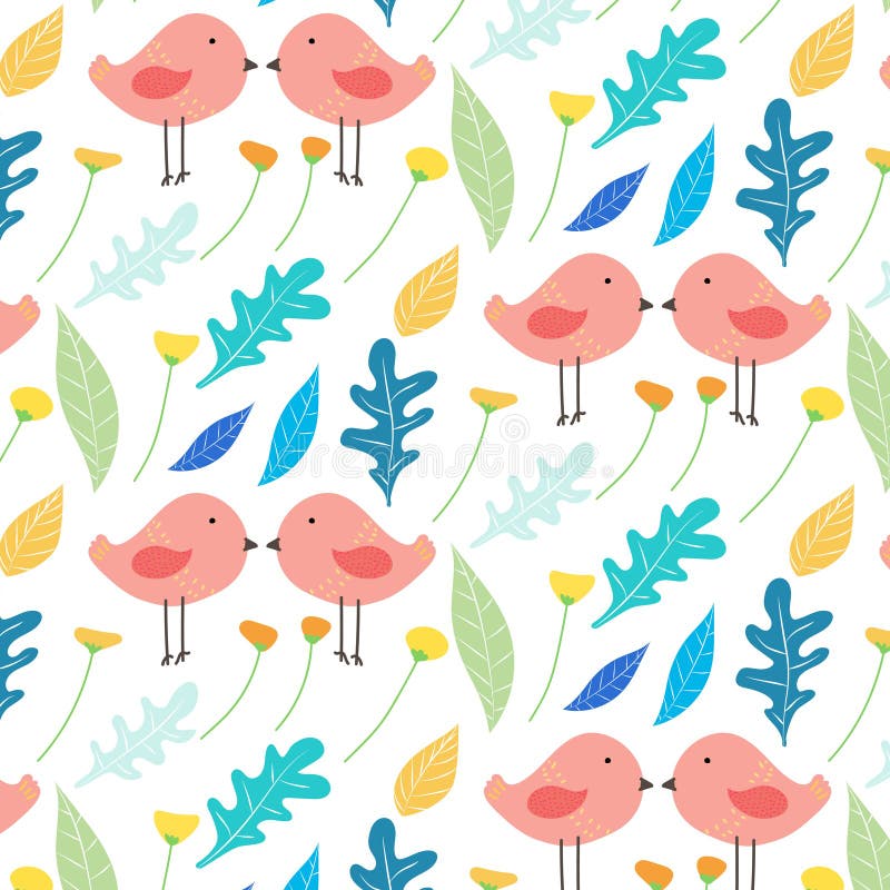 De hand Getrokken Bloemen en Leuke Achtergrond van het Vogelpatroon royalty-vrije illustratie De hand Getrokken Bloemen en Leuke Achtergrond van het Vogelpatroon royalty-vrije illustratie