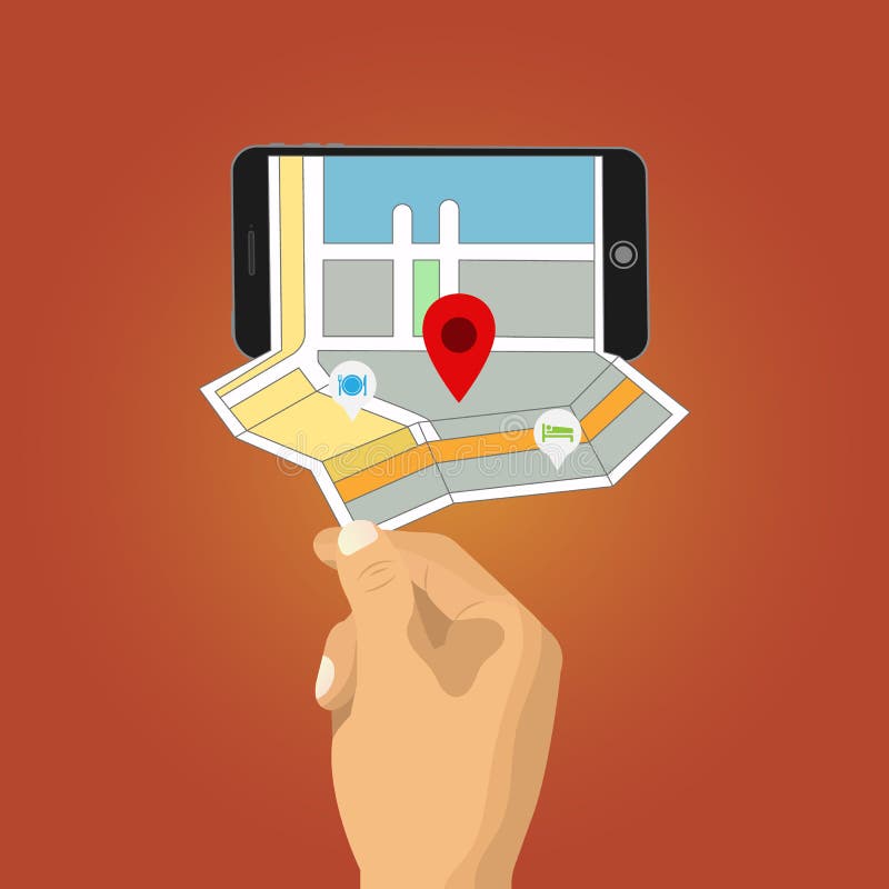 De hand houdt smartphone met gps van de stadskaart navigator royalty-vrije illustratie De hand houdt smartphone met gps van de stadskaart navigator royalty-vrije illustratie