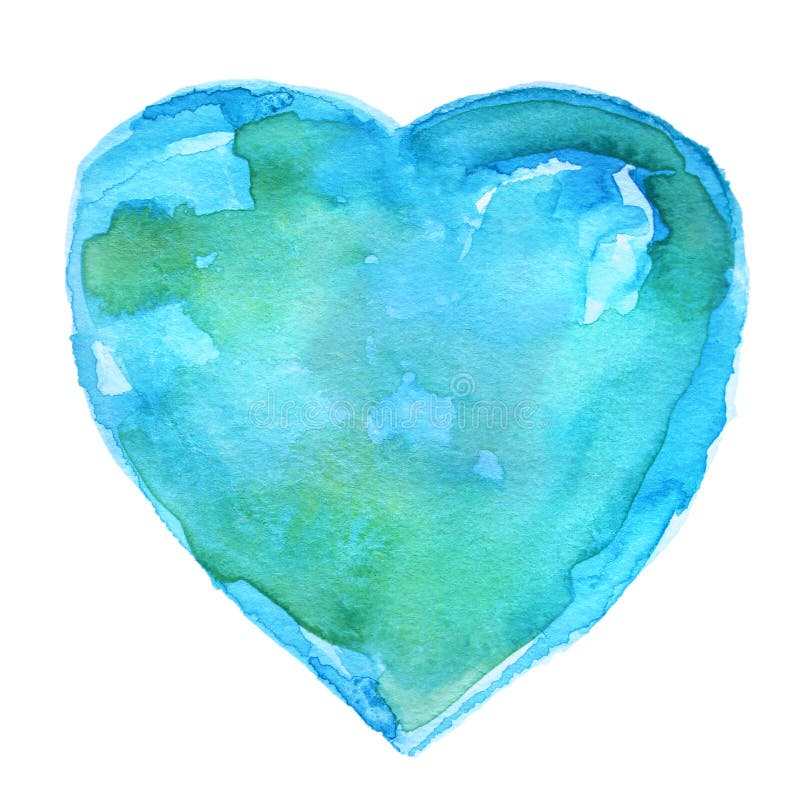 De hand schilderde Blauw en Groen Waterverfhart vector illustratie De hand schilderde Blauw en Groen Waterverfhart vector illustratie