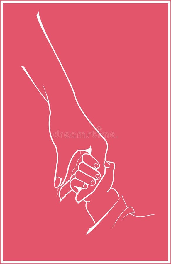 De hand van de moeder en van het kind door hand royalty-vrije illustratie De hand van de moeder en van het kind door hand royalty-vrije illustratie