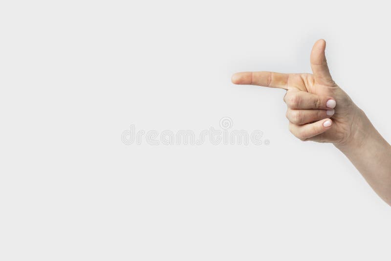 De hand van het meisje richt aan het recht Concept het richten van handen op tekst Geïsoleerdj op witte achtergrond royalty-vrije stock fotografie De hand van het meisje richt aan het recht Concept het richten van handen op tekst Geïsoleerdj op witte achtergrond royalty-vrije stock fotografie