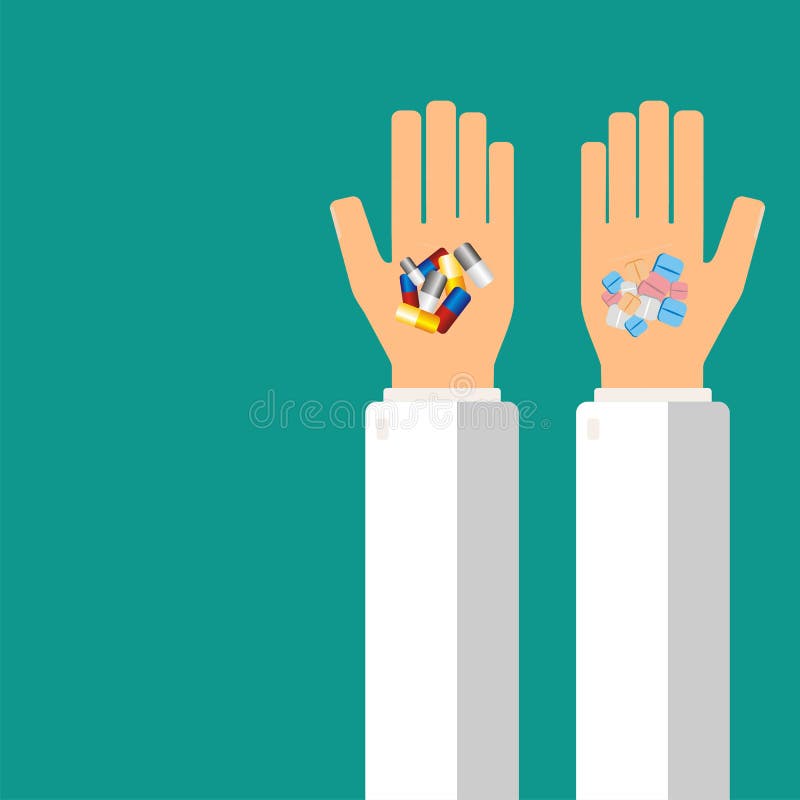 De handen die van de arts pillen voor zijn patiënt houden Het concept van de gezondheidszorg Vector illustratie vector illustratie De handen die van de arts pillen voor zijn patiënt houden Het concept van de gezondheidszorg Vector illustratie vector illustratie