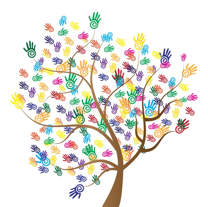 De Handen van de diversiteitsboom stock illustratie De Handen van de diversiteitsboom stock illustratie