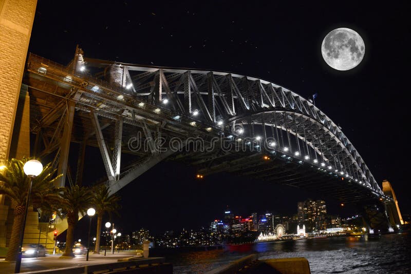 De havenbrug Australië van Sydney bij nacht royalty-vrije stock foto's De havenbrug Australië van Sydney bij nacht royalty-vrije stock foto's