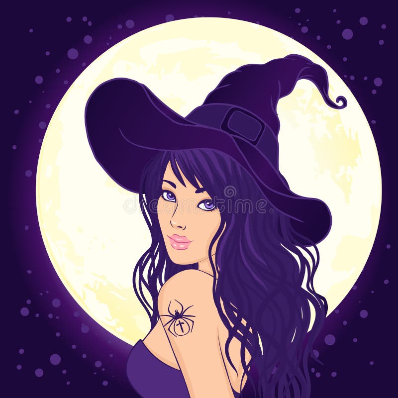 Halloween illustration: young pretty witch with a magic hat. Halloween illustration: young pretty witch with a magic hat