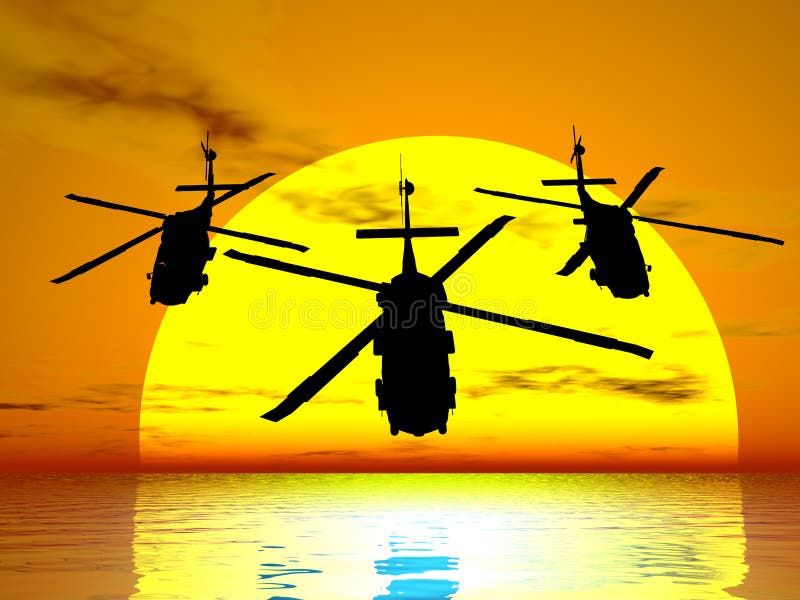 De Helikopters van de zonsondergang stock illustratie De Helikopters van de zonsondergang stock illustratie