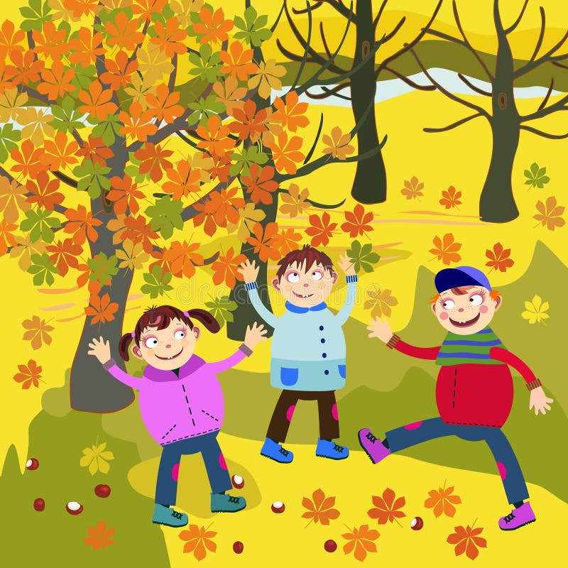 Lastig Pijl eer De herfst en kinderen stock illustratie. Illustration of bomen - 46526892