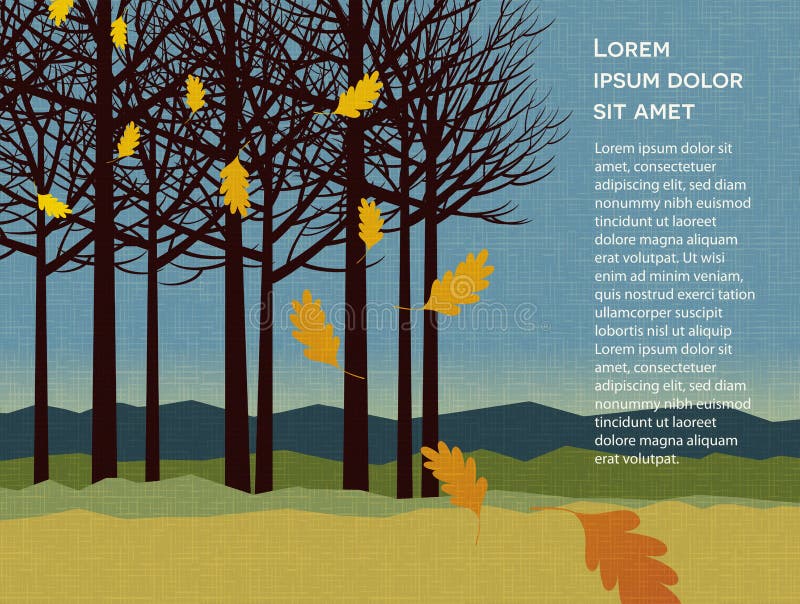 De herfstachtergrond met bomen en dalende bladeren stock illustratie De herfstachtergrond met bomen en dalende bladeren stock illustratie