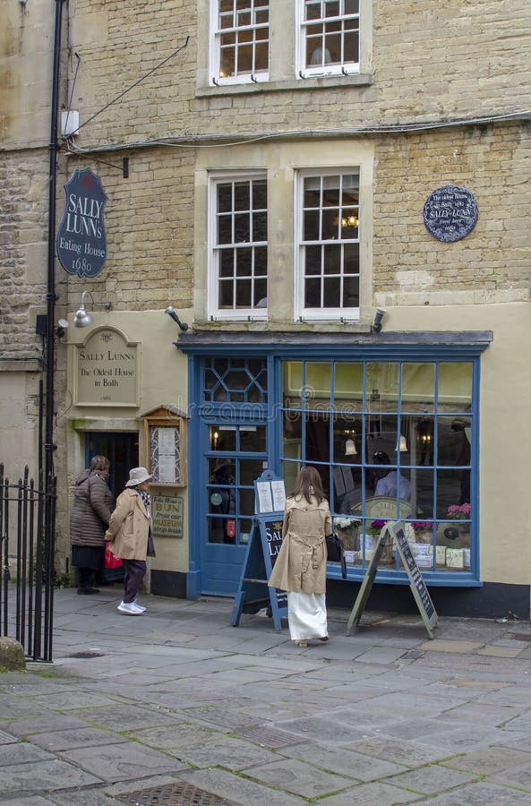 24 April 24 The historic Sally Lunns of Bath Eating House and Museum with patrons about to enter. Located in North Parade Passage in Bath England. 24 April 24 The historic Sally Lunns of Bath Eating House and Museum with patrons about to enter. Located in North Parade Passage in Bath England