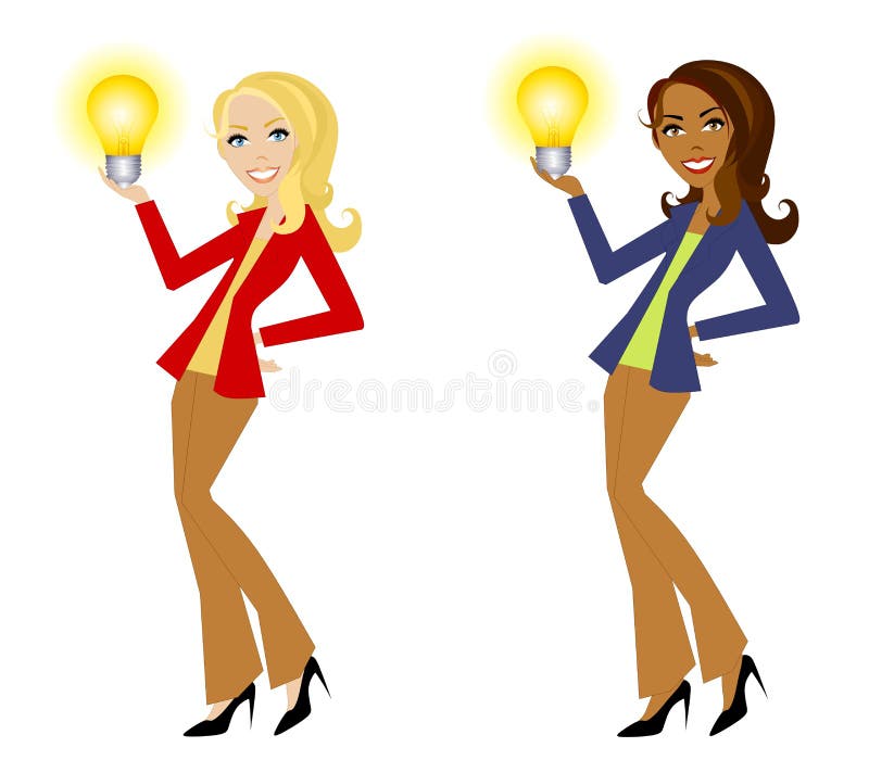 De Holding Lightbulbs van vrouwen vector illustratie De Holding Lightbulbs van vrouwen vector illustratie