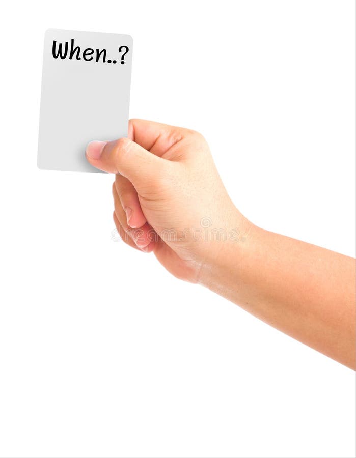 De holdingskaart van de hand met het woord wanneer vector illustratie De holdingskaart van de hand met het woord wanneer vector illustratie