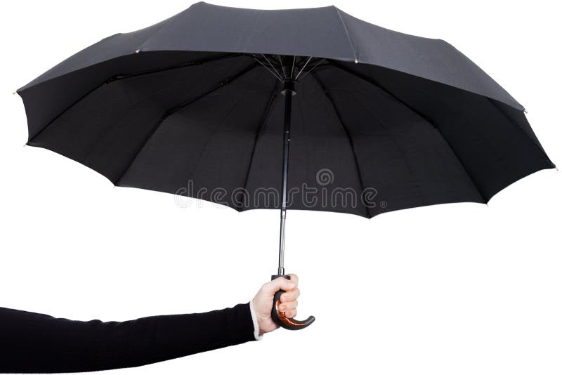 Women hand holding rain wet weather black umbrella. Women hand holding rain wet weather black umbrella