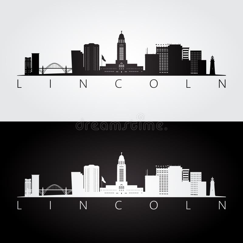 De horizon van Lincoln de V.S. en oriëntatiepuntensilhouet stock illustratie De horizon van Lincoln de V.S. en oriëntatiepuntensilhouet stock illustratie