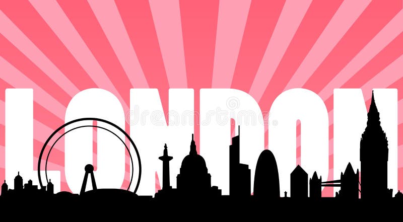 De horizonoriëntatiepunten en tekst van Londen stock illustratie De horizonoriëntatiepunten en tekst van Londen stock illustratie