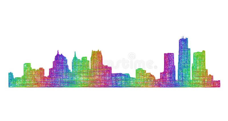 De horizonsilhouet van Detroit - veelkleurig lijnart. vector illustratie De horizonsilhouet van Detroit - veelkleurig lijnart. vector illustratie