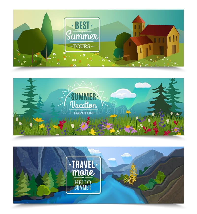 De horizontale geplaatste banners van het de zomerlandschap vector illustratie De horizontale geplaatste banners van het de zomerlandschap vector illustratie
