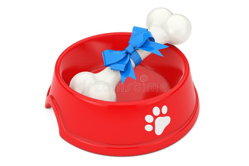 De huidige die Hond kauwt Been in Blauw Giftlint wordt verpakt in Rood Plastiek vector illustratie De huidige die Hond kauwt Been in Blauw Giftlint wordt verpakt in Rood Plastiek vector illustratie