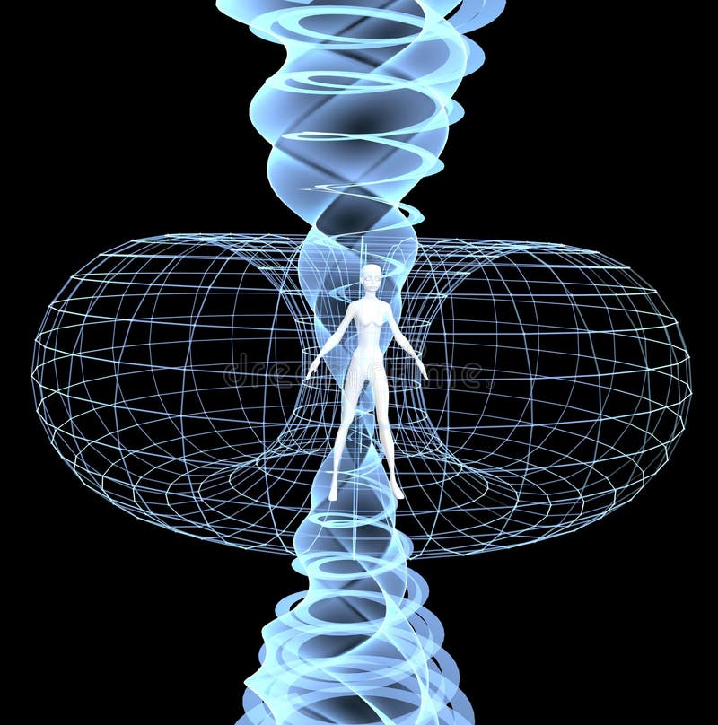 De illustratie 3d van het het gebied van de energie geeft mannen vrouw binnen spiraalvormige röntgenfoto