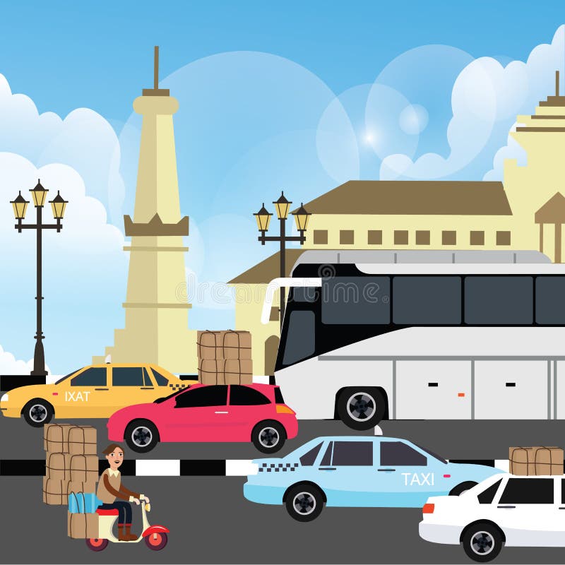 De illustratie van de de opstoppingcongestie van de vakantievakantie in yogyakartastraat Indonesië royalty-vrije illustratie De illustratie van de de opstoppingcongestie van de vakantievakantie in yogyakartastraat Indonesië royalty-vrije illustratie