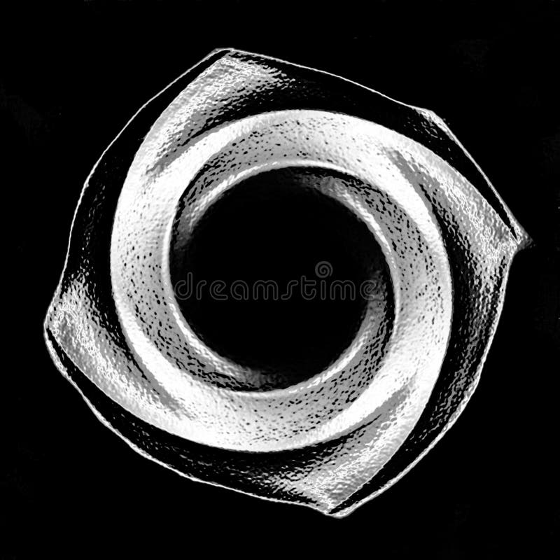 Black and white colored illustration of a swirl that resembles a nut or screw. Black and white colored illustration of a swirl that resembles a nut or screw.