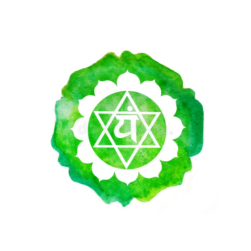 Anahata chakra watercolor design illustration. Isolated on white background. Anahata chakra watercolor design illustration. Isolated on white background.