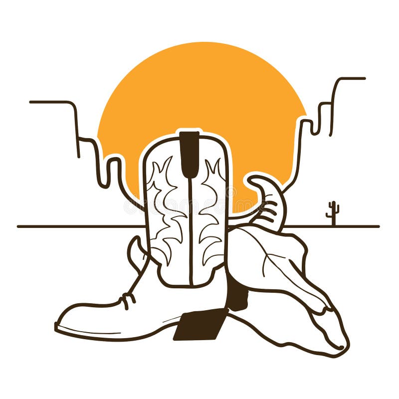 De illustratie van Wilde Westennen met cowboylaarzen en stierenschedel op Ameri stock illustratie De illustratie van Wilde Westennen met cowboylaarzen en stierenschedel op Ameri stock illustratie