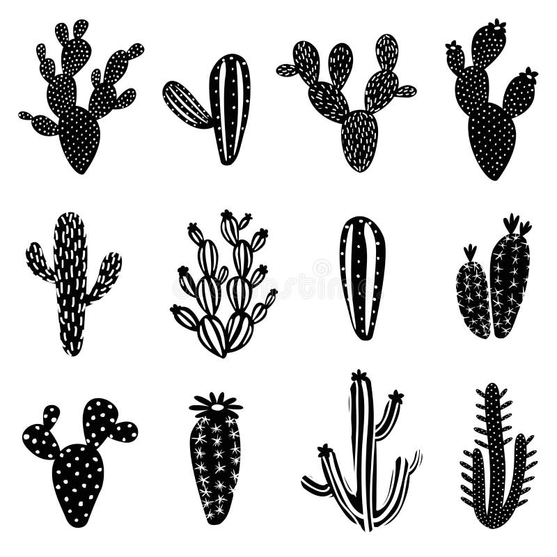De illustratiereeks van het cactussilhouet vector illustratie De illustratiereeks van het cactussilhouet vector illustratie
