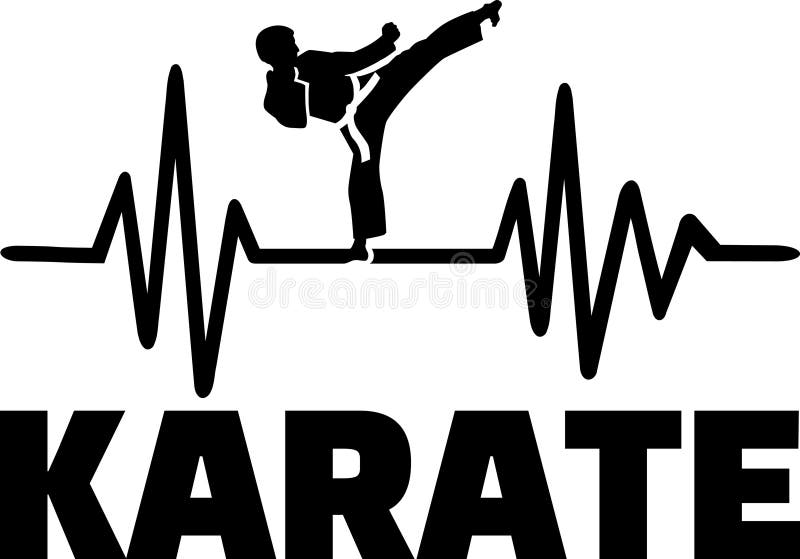 Heartbeat pulse line with karateka doing a karate chop. Heartbeat pulse line with karateka doing a karate chop