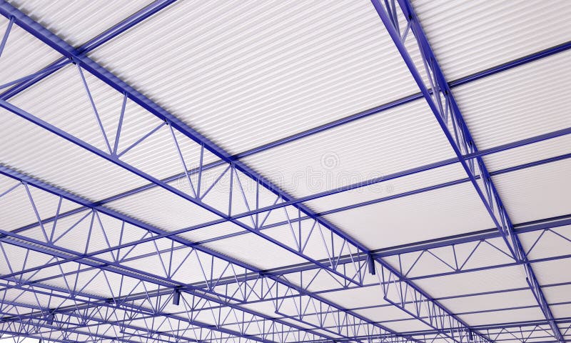 3D-illustratie van een metalen dak van een industrieel gebouw stock illustratie