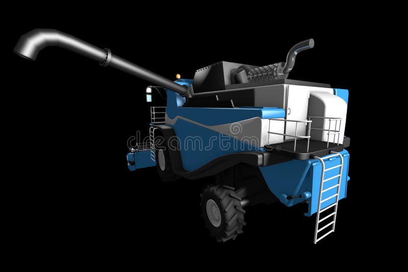 De industriële 3D illustratie van reusachtig modern blauw landbouwbedrijf landbouw maaidorser met geïsoleerde korrelpijp losgemaa royalty-vrije illustratie De industriële 3D illustratie van reusachtig modern blauw landbouwbedrijf landbouw maaidorser met geïsoleerde korrelpijp losgemaa royalty-vrije illustratie
