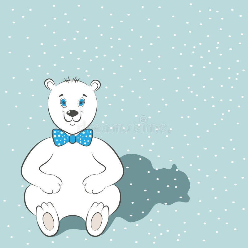 De internationale affiche van de Ijsbeerdag Leuk dier met blauwe vlinderdas De sneeuw is op de achtergrond Eenvoudige beeldverhaa stock illustratie De internationale affiche van de Ijsbeerdag Leuk dier met blauwe vlinderdas De sneeuw is op de achtergrond Eenvoudige beeldverhaa stock illustratie