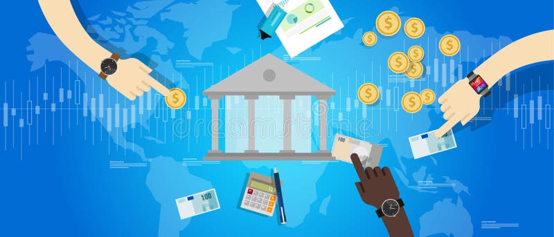De internationale financiële markt van de centrale bankbankwereld stock illustratie De internationale financiële markt van de centrale bankbankwereld stock illustratie