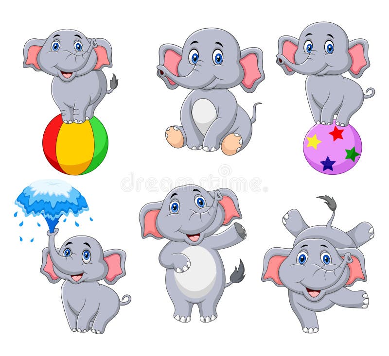 De inzameling van beeldverhaalolifanten met verschillende acties vector illustratie De inzameling van beeldverhaalolifanten met verschillende acties vector illustratie