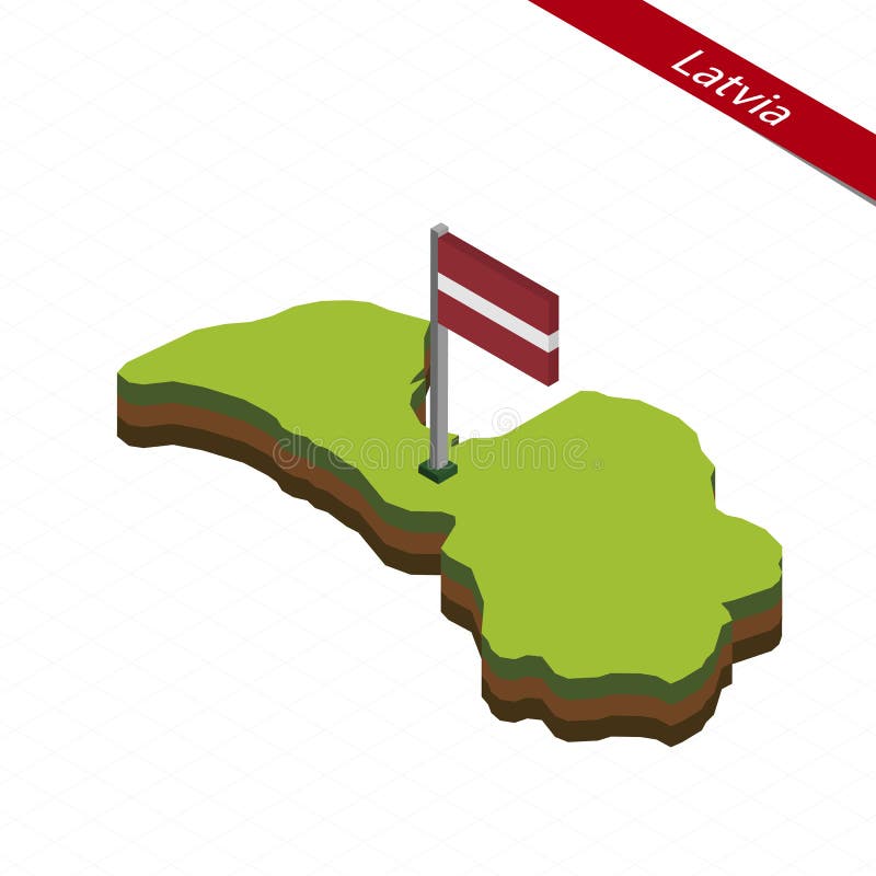 De de Isometrische kaart en vlag van Letland Vector illustratie stock illustratie De de Isometrische kaart en vlag van Letland Vector illustratie stock illustratie