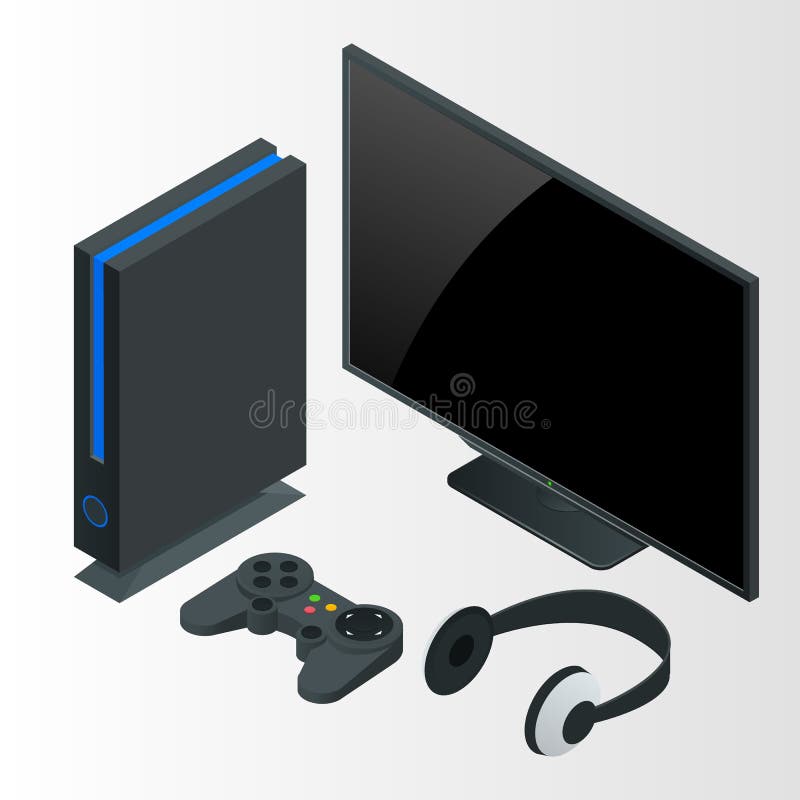 De isometrische vectorillustratie van de videospelletjeconsole stock illustratie De isometrische vectorillustratie van de videospelletjeconsole stock illustratie