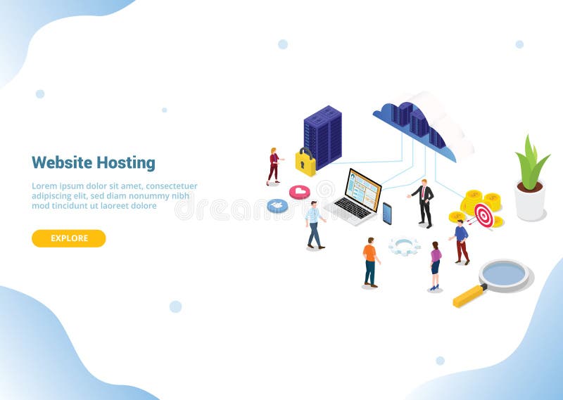 De isometrische Web of website ontvangende commerciële dienst voor Web of websitebanner van de malplaatje de landende homepage - vector illustratie De isometrische Web of website ontvangende commerciële dienst voor Web of websitebanner van de malplaatje de landende homepage - vector illustratie
