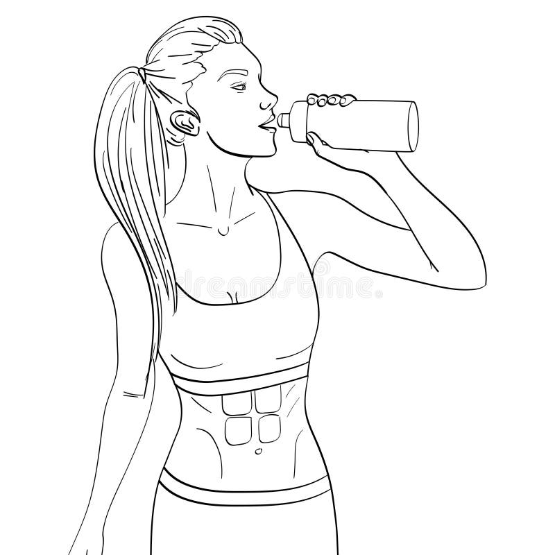 De joggingvoorwerp van het sportmeisje op witte achtergrond Het kleuren voor kinderen In sportenkleren met hoofdtelefoons en een vector illustratie De joggingvoorwerp van het sportmeisje op witte achtergrond Het kleuren voor kinderen In sportenkleren met hoofdtelefoons en een vector illustratie